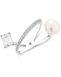 SALLY SKOUFIS - New Moon Ring With Natural Pearl & Made Cz Diamond Stimulant - Lyst