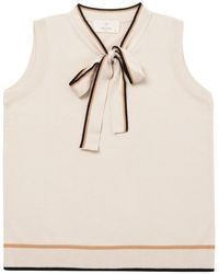 Peraluna - Janette Sleeveless Blouse With Bow In Beige - Lyst