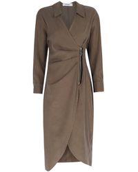 Mirimalist - Khaki Cupro Shirt Dress - Lyst
