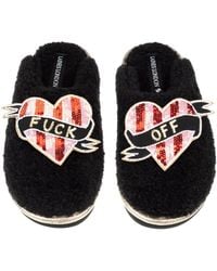 Laines London - Teddy Closed Toe Slippers With & Stripe Heart Fuck Off Brooches - Lyst