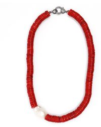 Shar Oke - Coral & Baroque Pearl Beaded Necklace - Lyst