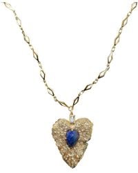 Farra - Leaf Pendant With Lapis Lazuli Stone Chain Necklace - Lyst