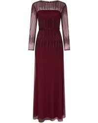Raishma - Burgundy Laurel Featuring Sheer Long Sleeves & Delicate Vertical Lines Of Embroidery In Key Areas Gown - Lyst