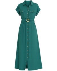 Yumi' - Viscose Midi Shirt Dress With Wooden Belt - Lyst