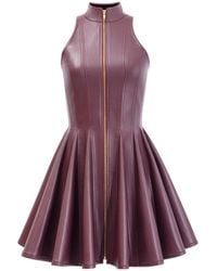 Kargede - Burgundy Faux Leather Mini Dress – High-Neck Zip-Front Fit-And-Flare - Lyst