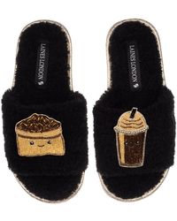 Laines London - Teddy Slider Slippers With Laines Lovables Coffee Beans & Frappe Brooches - Lyst
