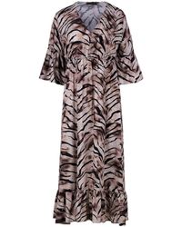 Conquista - Print Ruffle Detail Midi Dress - Lyst