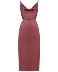 UNDRESS - Kamea Fire Brick Satin Cocktail Midi Dress - Lyst