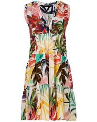 Conquista - Neutrals Ecru Leaf Print Sleeveless Dress - Lyst