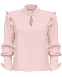 Julia Allert - Designer Satin Blouse With Bishop Sleeves And Stand Collar – Blush - Lyst