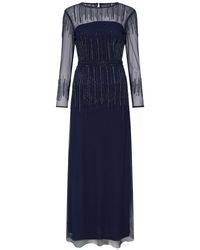 Raishma - Navy Laurel Featuring Sheer Long Sleeves & Delicate Vertical Lines Of Embroidery In Key Areas Gown - Lyst
