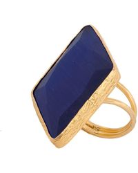 Ebru Jewelry - Stylish Blue Cat Eye Stone Gold Chunky Ring - Lyst
