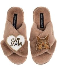 Laines London - Neutrals Classic Laines Slippers With Cat Mum/Mom & Maine Coon Cat Brooches - Lyst