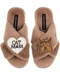 Laines London - Neutrals Classic Laines Slippers With Cat Mum/Mom & Maine Coon Cat Brooches - Lyst