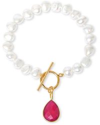 Pearls of the Orient Online - Clara Cultured Freshwater Pearl Bracelet With A Ruby Quartz Drop Pendant - Lyst