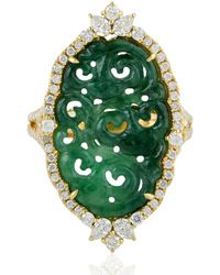 Artisan - Oval Carved Jade & Diamond Ring - Lyst