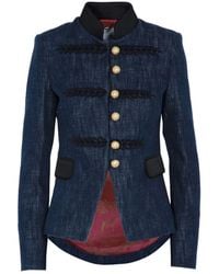 The Extreme Collection - Embroidered Denim Single Breasted Blazer With Crew Neck Renata Bleu - Lyst