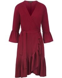 Conquista - Wine Wrap Dress Viscose With Bell Sleeves - Lyst