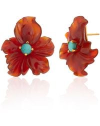 Milou Jewelry - Carnelian Agate Flower Earrings With - Lyst