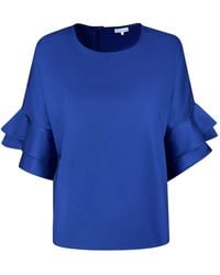 Perlavera - Cosy Solid Azure Cotton Flare Sleeve Top - Lyst