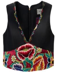 Rondooz - Hand Painted Satin Crop Top With Antique French Gobelin Tapestry & Hand Applied Embellishment - Lyst