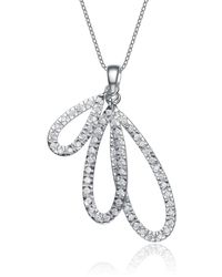 Genevive Jewelry - Cubic Zirconia Sterling Silver White Gold Plated Three Open Teardrop Dangling Pendant - Lyst