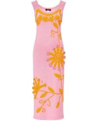 Andreeva - Golden Daisy Knit Dress With Handmade Embroidery - Lyst