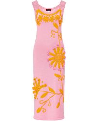 Andreeva - Golden Daisy Knit Dress With Handmade Embroidery - Lyst