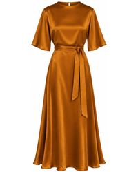 Traffic People - Smooth Operator Rust Short Sleeve Tie Waist Edith Maxi Dress - Lyst