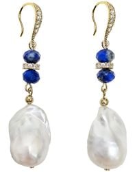 Farra - Elegance Baroque Pearls With Lapis Dangle Earrings - Lyst