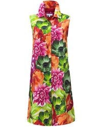 Perlavera - Clare Giant Flower Printed Cotton Satin Sleeveless Printed Missy Fit Midi Dress - Lyst