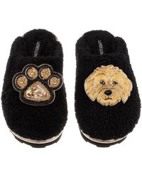 Laines London - Teddy Closed Toe Slippers With Paw & Golden Cockapoo Brooches - Lyst