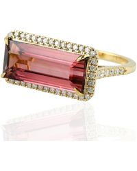 Artisan - 18k Solid Gold In Natural Diamond & Pink Tourmaline Gemstone Cocktail Ring Jewelry - Lyst
