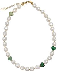 Farra - Freshwater Pearls With Heart Shaped Aventurine Free Style Necklace - Lyst