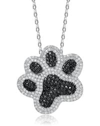 Genevive Jewelry - Sterling Silver Black & White Cubic Zirconia Cat Dog Pet Paw Pendant - Lyst