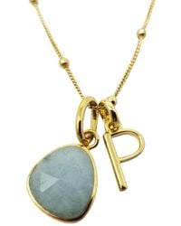 Sophelia - Vermeil Plated Aquamarine Gemstone And Initial Charm Necklace - Lyst