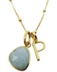 Harfi - Vermeil Plated Aquamarine Gemstone And Initial Charm Necklace - Lyst
