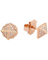 Artisan - 18k Solid Rose Gold With Pave Diamond Pyramid Design Stud Earrings - Lyst