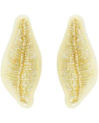 Gissa Bicalho - Neutrals Handmade Acrylic Earring Embroidered Leaf Cream - Lyst