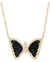 KAMARIA - Mini Onyx Butterfly Necklace With Diamonds - Lyst