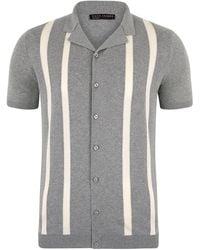 Paul James Knitwear - Ultra Fine Cotton Delgado Cuban Collar Striped Shirt - Lyst