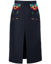 Rondooz - Hand Painted Satin Midi Skirt With Antique French Gobelin Tapestry & Hand Applied Embellishment - Lyst
