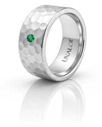 Unaloe - Sterling Hammered Band Ring With Emerald – Gift For Her Modern Luxury Statement Jewelry - Lyst
