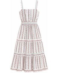 Yumi' - Botanical Stripe Midi Dress With Lace Trims - Lyst