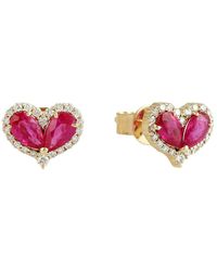 Artisan - Natural Ruby & Diamond Heart Stud Earrings - Lyst