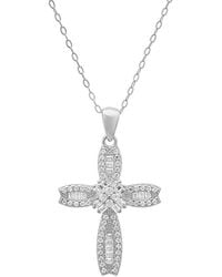 Kylie Harper - Petite Luxurious Baguette-Cut Diamond Cz Cross Pendant Necklace - Lyst