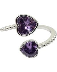 Sophelia - Double Heart Amethyst Heart February Birthstone Adjustable Ring - Lyst