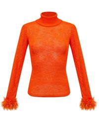Andreeva - Orange Knit Turtleneck With Handmade Knit Details - Lyst
