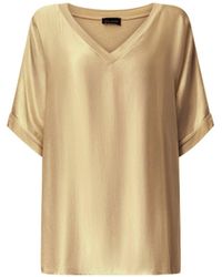 James Lakeland - Camel V-Neck Relaxed Fit Top - Lyst