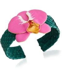 Milou Jewelry - Fuchsia Orchid Flower Leather Cuff Bracelet - Lyst